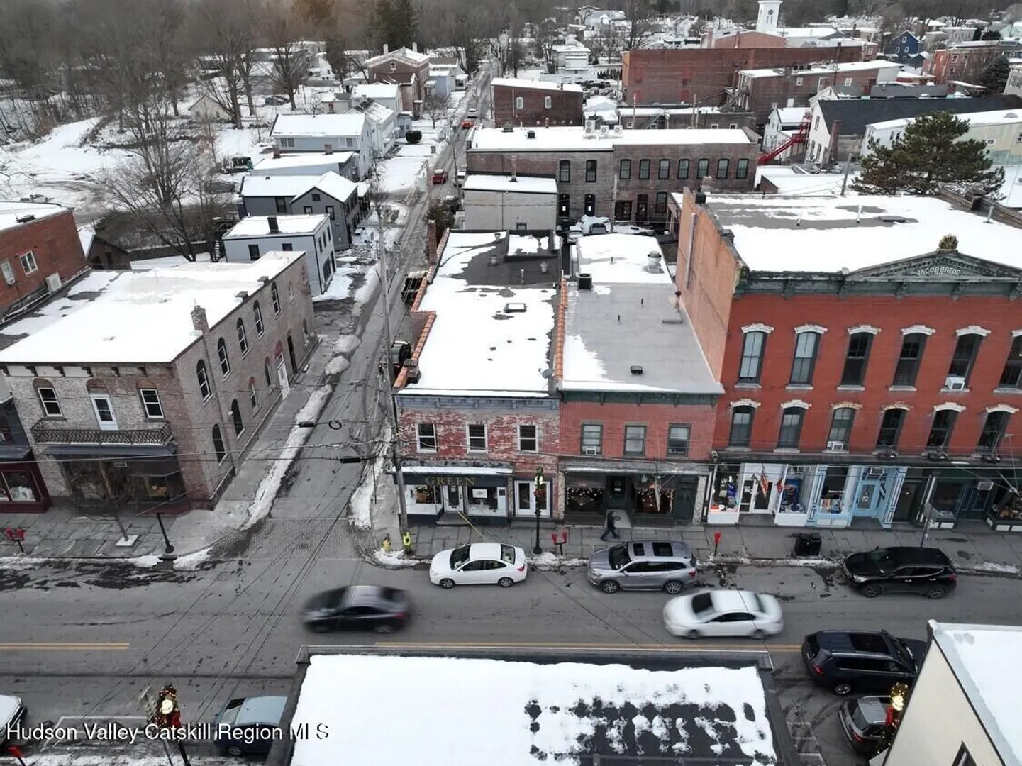 Aerial view of 92 Partition Street in the center of Saugerties Village